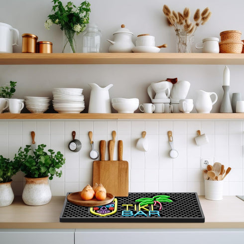 Tiki Bar Mat 6 x 12 Inches Thick Rubber Bar Mat Fluorescent Pattern Non Slip Bar Mat for Countertop Entertaining and Vibrant Home Bar Service Mat ...