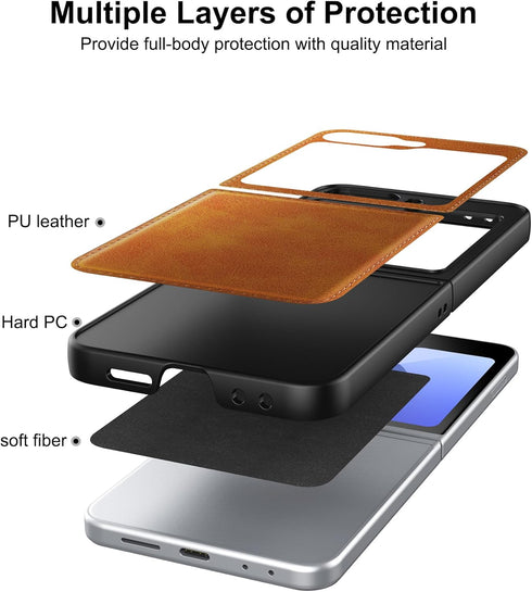 Foluu for Samsung Galaxy Z Flip 6 5G Case, Galaxy Z Flip 6 Leather Case, PU Leather + Hard PC Shell Ultra Thin Slim Durable Protective Phone Case ...
