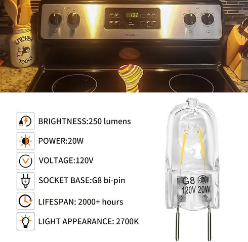 Belleone Microwave Light Bulb Fit for GE Samsung Kenmore Maytag Elite Over The Stove Range Oven, Halogen Light Bulb with G8 Bi-pin Base 20W Microw...