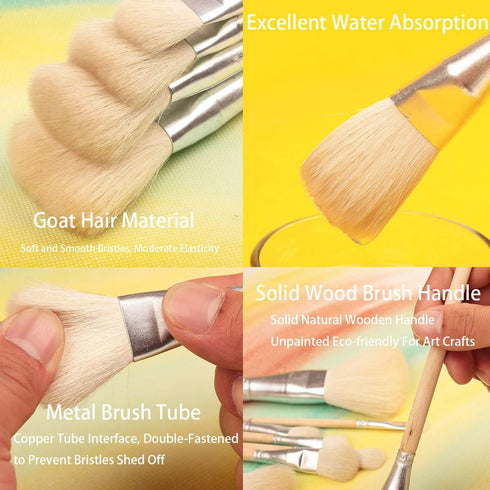 7 PCS Assorted Size Gilding Brush Set, Gold Leaf Goat Hair Painting Brush Metallic Foil Flakes Paint Brush + 2 PCS Nylon Brush + Tweezers for Gold...