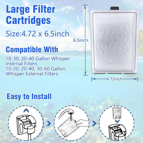 9-Pack Assembled Large Filter Replacement Cartridges Aquariums for Tetra Whisper Bio-Bag Filters 20i 40i IQ20/30/45/60 PF20/30/40/60...