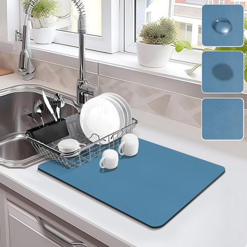 Drying Mat for Kitchen Countertops, Coffee Mat Hide Stain Rubber Backed Absorbent Dish Drying Mat (Blue, 12"x16")...