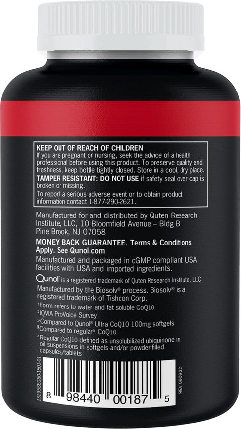 Qunol CoQ10 200mg Softgels, Ultra CoQ10 - Ultra High Absorption Coenzyme Q10 Supplements - Antioxidant Supplement for Vascular and Heart Health & ...
