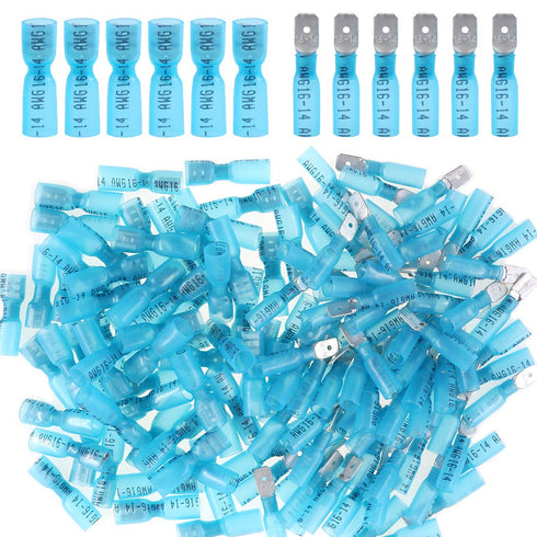 Glarks 100pcs 16-14 Gauge Fully Insulated Female/Male Spade Nylon Heat Shrink Waterproof Quick Disconnect Electrical Insulated Crimp Terminals Con...