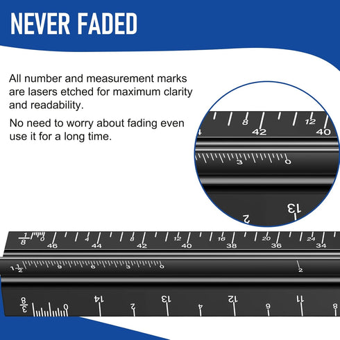 Architectural Scale Ruler for Blueprint, 12'' Metric Metal Engineers Triangle Drafting Ruler with Imperial Measurements for Architects Engineering...