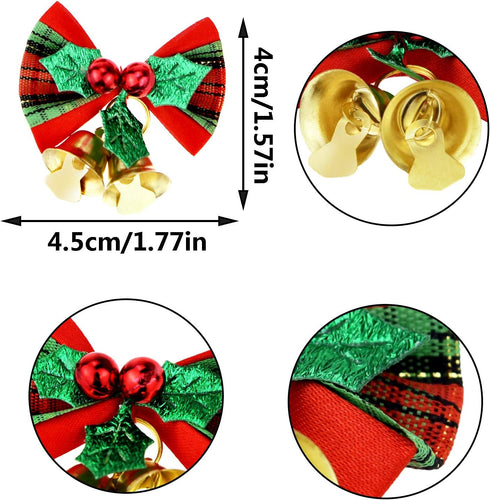 20 Pcs Christmas Mini Bow with Bells, 4 Styles - Traditional, Rustic, Whimsical, Minimalist - Red, Green, Gold - Christmas Ornaments...