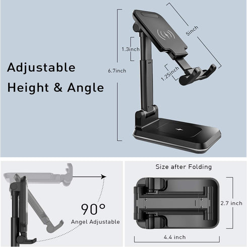 Wireless Charger, 2 in 1 Dual Wireless Charging Stand, Adjustable Phone Holder for Desk 10W Qi Fast Charger Compatible with iPhone 14/13/12/11/Pro...