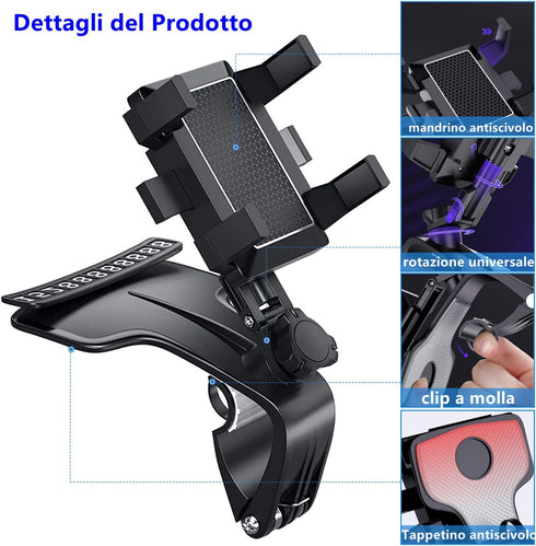 Car Phone Holder, Multifunction Car Dashboard Holder Rearview Mirror with 360 ° Adjustable Spring Clip, Suitable for 3 to 7 Inch Smartphones (Cent...