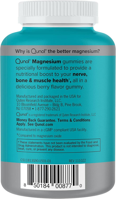 Qunol Magnesium Gummies for Adults, 200mg Magnesium Citrate High Absorption Supplement, Supports Nerve/Bone Health, Muscle Health, Vegetarian, 90 ...