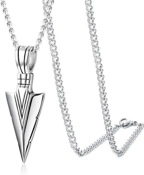 Jstyle Stainless Steel Pendant Necklace For Mens Cool Spearpoint Arrowhead Pendant Chain Necklace Set Black & Silver Tone...