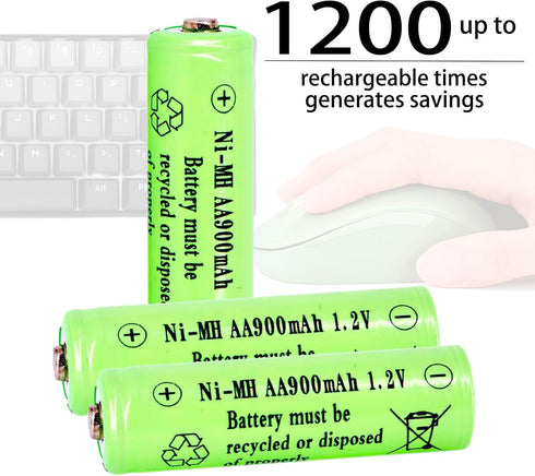1.2v AA NIMH 900 mah Rechargeable Batteries, 12 Pack Double A Rechargeable Battery for Solar Lights, String Lights Pathway Lights,Mouse, Keyboard...