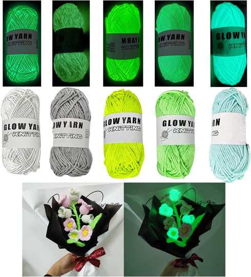 5 Pack Glow in The Dark Yarn for Crochet - 55 Yards Fluorescent Luminous Scrubby Thread Knitting Shining Glowing Yarn for Crocheting Weaving - Sew...