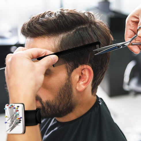 WILLBOND Magnetic Wrist Sewing Pincushion Wrist Magnetic Pin Holder Wristband Pin Cushion Holder with 3 Pcs Stainless Steel Pintail Comb Rat Tail ...