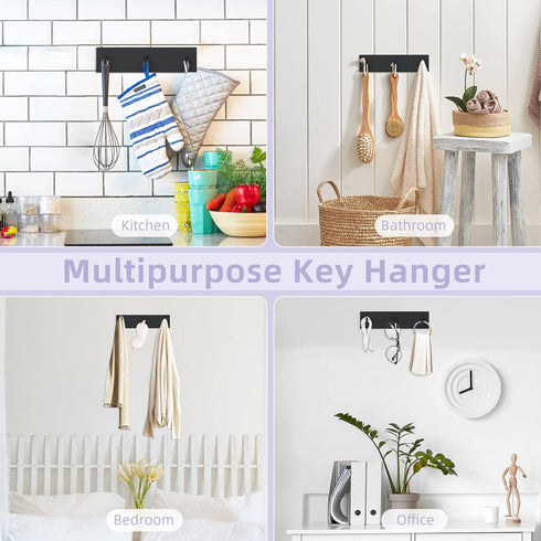 VIS'V Key Holder Wall Mount, Small Self Adhesive Key Hanger Metal Key Rail with 3 Key Hooks Key Rack Keychain Holder with Extra Adhesive for Entry...