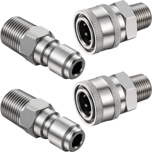 2 Sets NPT 3/8 Inch Stainless Steel Male and Female Quick Connector Kit Pressure Washer Adapters (External Thread)...
