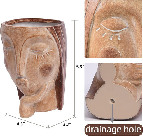 Head Planters for Indoor Plants, Face Flower Pot Head Planter Succulent Planters Unique Face Planter with Drainage Hole - Rustic Thinking Girl Clo...
