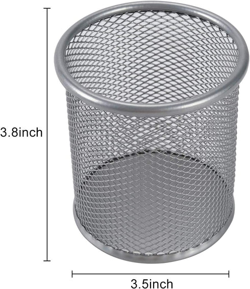 EasyPAG Pencil Holder Mesh Pen Cup Marker Holder Makeup Brush Holders for Home, School & Office, 2 Pack, Silver...