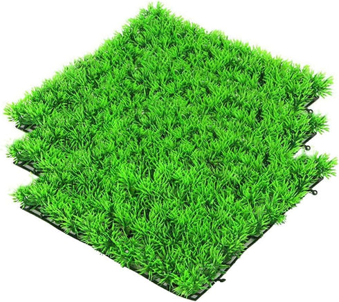 kathson 3 PCS Aquarium Grass Mat Decorations Artificial Plastic Lawn Ornament Landscape Green Plants Decoration for Saltwater Freshwater Tropical ...