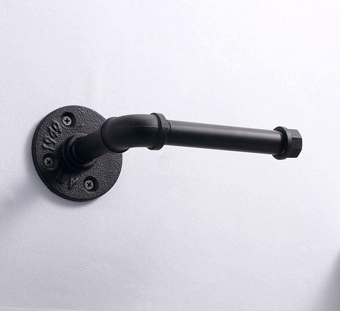 Industrial Style Toilet Paper Holder Vintage Metal Iron Pipe Wall Mounted Towel Rack Roll Holder for Bathroom Kitchen Bedroom,Rust Free,Matte Blac...
