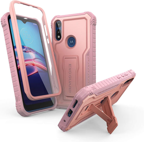 ExoGuard for Moto E Case, Rubber Shockproof Full-Body Cover Case Built-in Screen Protector and Kickstand Compatible with Moto E Phone 2020 (Pink)...