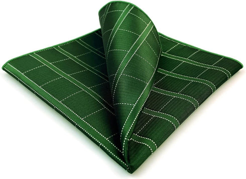 SHLAX&WING Green Checkered Mens Silk Pocket Square Unique Design Large 12.6 inches...