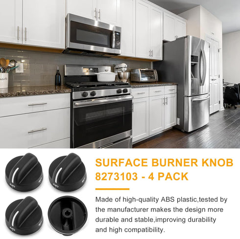 AMI PARTS 8273103 Gas Range Stove Knobs Fit for Whirlpool Stove Knobs Replacements AP6012363 8273107 8273111 ER8273103 (4-Pack,Black) for Whirlpoo...