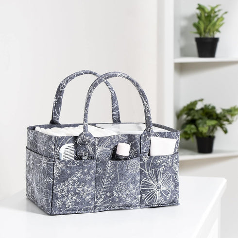 Sammy & Lou Collapsible Floral Felt Storage Caddy, Divided Design To Keep Diapers, Wipes And Changing Items Organized, Two Handles, 11.5 in x 6 in...