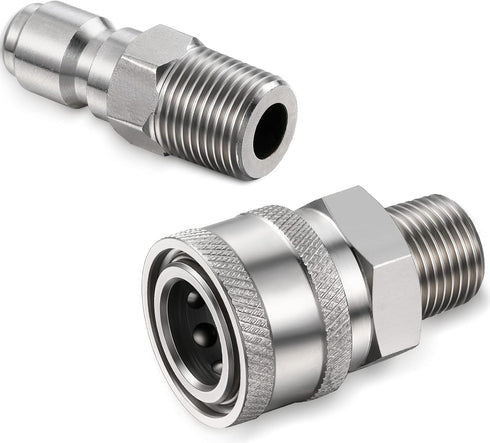 2 Sets NPT 3/8 Inch Stainless Steel Male and Female Quick Connector Kit Pressure Washer Adapters (External Thread)...