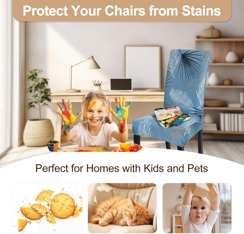 SearchI Summer Pattern Dining Room Chair Covers Set of 4, Stretch Printed Parsons Chair Slipcovers Spandex Removable Washable Kitchen Chair Protec...