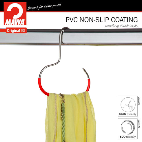 Mawa Scarf, Shawl, Belt, and Accessory Organizer, Non-Toxic Metal Hanger with Grip Coating, Easy Access Open Hook, Model G-1 Space Saving Design, ...