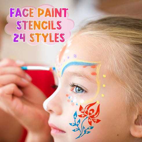 Chinco 24 Pieces Face Paint Stencils Face Body Painting Stencils Tattoo Painting Templates Face Tracing Stencils for Kids Holiday Halloween Makeup...