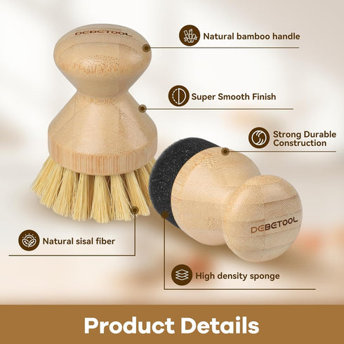 Cutting Board Oil Wax Applicator and Scrub Brush Set- Natural Bamboo with Sisal Fiber and Sponge for Food Grade Mineral Oil Board?Wooden Worktops,...