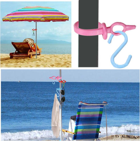 Easy Umbrella Hook Beach Accessories for Vacation Must Haves Essentials,Trip Gear Set of 4 with 6 Hooks,Various Poles...