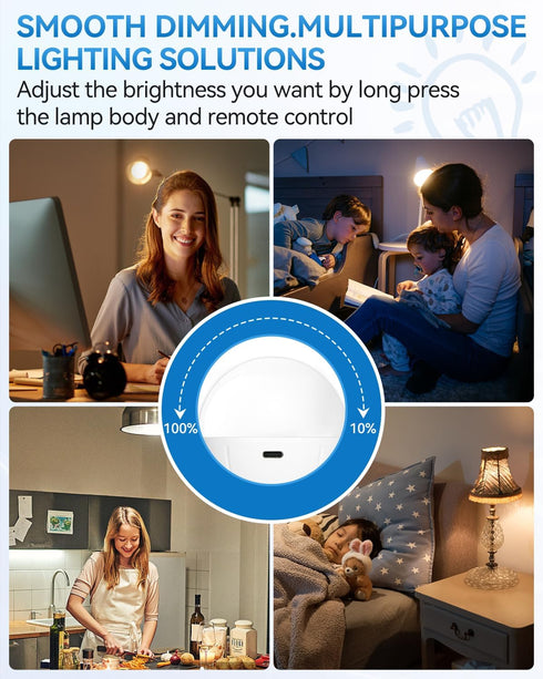 WirelessGlow Rechargeable Light Bulbs with Remote, 3 Color Temperatures and Dimmable Battery Operated Light Bulbs, Touch Control + USB Rechargeabl...