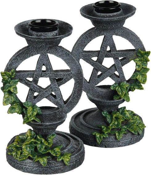 Nemesis Now Gothic Witchcraft Ivy Pentagram Candlesticks, 13.4cm, Hand-Painted Resin Aged Occult Candle Holders, Set of 2...