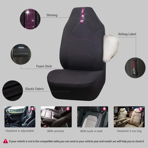 Outlet Faux Rhinestone Diamond Bling Car Seat Covers High Back, Mesh Fabric Cloth Bucket Two Front Seats only, Universal Fit for SUV Truck Coupe W...