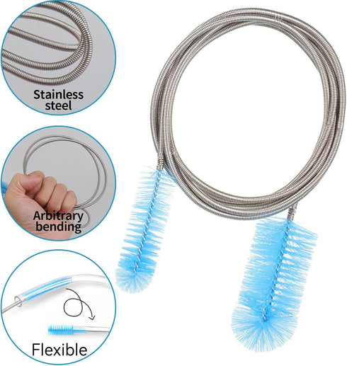 CUMFYHOUS-Set of 12 Tube Pipe Cleaners Brush Kit,Bottle Cleaning Brush,Bowl Cleaner,Long Straw Brush,17-inch Long Handle Brush,8.2-inch Different ...