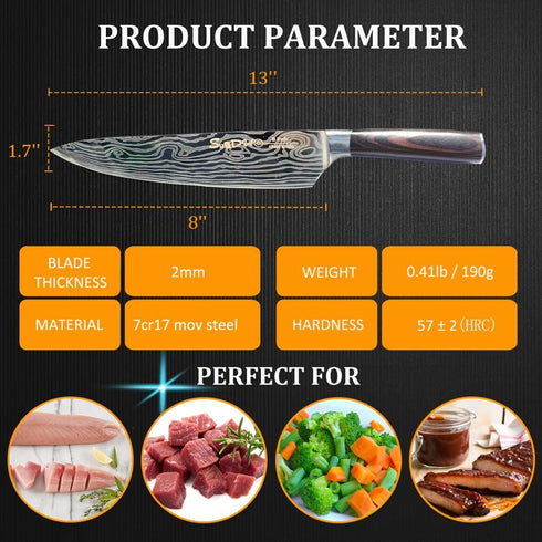 Chef Knife, Professional 8 Inch Kitchen Knife, High Carbon German Steel Ultra Sharp Knife with Ergonomic Handle, Japanese Chef's Knife Suit for Co...