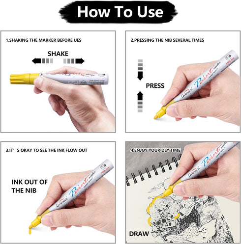 Lesun Overseas White Paint Pens Paint Markers, 12 Pack Waterproof Oil-Based Paint Pen Set Quick Dry and Permanent, Markers for Rock, Stone, Cerami...