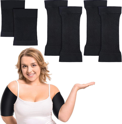 SATINIOR 2 Pairs Women Arm Shapers Plus Size Slimming Compression Sleeve Slim Upper Flabby Arm Wrap and 1 Pair Calf Compression Sleeves, Suitable ...