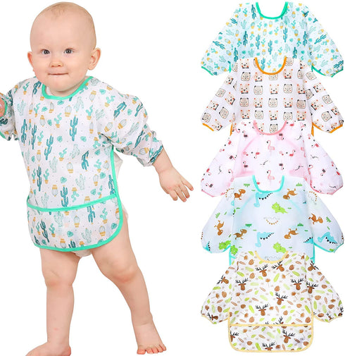Lictin Long Sleeve Baby Bibs for Boy or Girl,Fully Waterproof Toddler Bibs,2-5 years Neutral Baby Smock for Eating,Reusable Infant Wearable Bibs f...