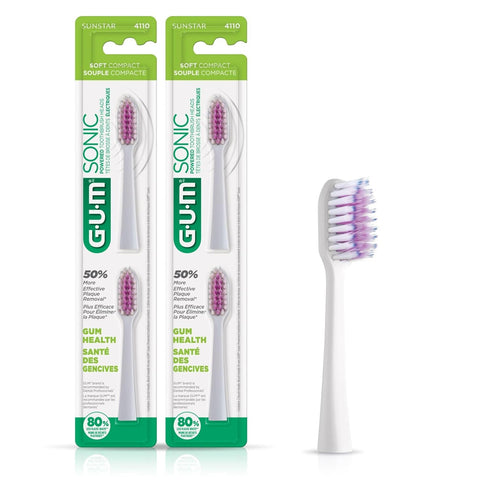 GUM Sonic Powered Toothbrush Refills, Tapered Bristles Clean Below The Gumline, White 2ct. (Pack of 2)...