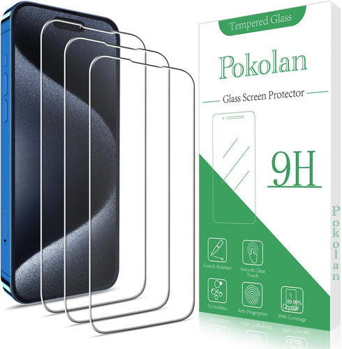 Pokolan (3-Pack) Screen Protector for iPhone 15 Pro Tempered Glass Film, 9H Hardness, Bubble Free, Easy to Install, Case Friendly...