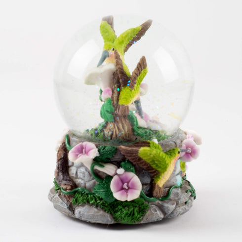 Elanze Designs Green Family Flittering Hummingbirds with Purple Flowers Bird Tabletop Figurine 100MM Sturdy Glitter Water Snow Globe Plays Tune Yo...