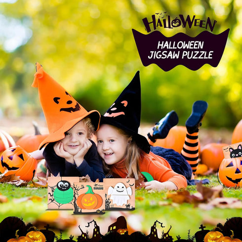 4 Pack Halloween Wooden Puzzles for Kids Boys Girls Toddlers Halloween Jigsaw Puzzles Halloween Toys for Halloween Party Favors Treat Bag Hallowee...