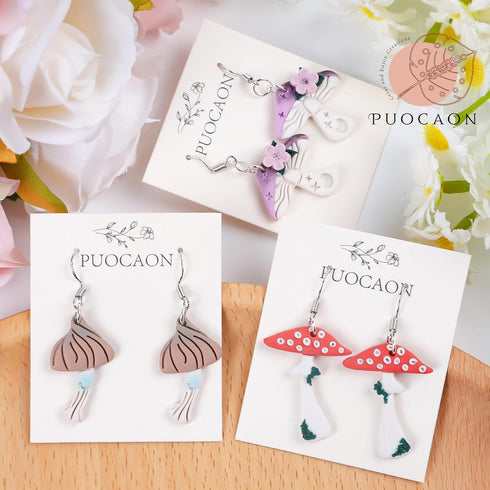 Puocaon Mystic Boho Clay Earring Cutters - 8 Pcs Mystic Mushroom Clay Cutters for Polymer Clay Jewelry Making, Celestial Polymer Clay Cutters for ...