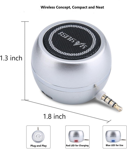 Wireless Mini Speaker 3.5mm Aux Input Jack, 3W Portable Speaker for Cellphone Tablet Laptop, Silver...