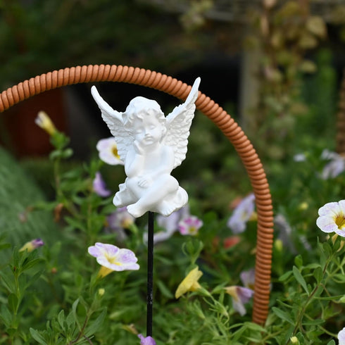 OwMell Set of 2 Decorative Angel Garden Stakes, Small Angel Fairy Garden Angel Ornaments, Cherub Angel Memorial Statue Flower Pot Decorations - Wh...