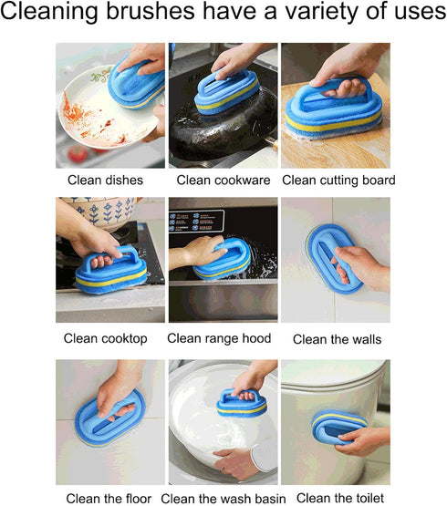 4 Pcs 3-Layer Thick Handheld Pool Cleaning Brush Tool,Cleaner Brush Scrub Kitchen,Bathroom,Tile,Grill,Tub,Car,Wall,Floor(Blue)...