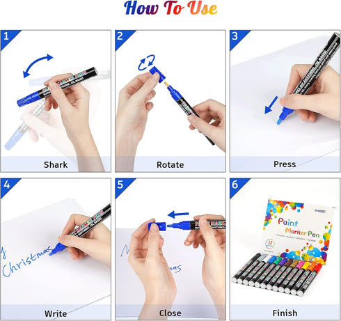 Paint Markers Pens, 12 Colors Oil-Based Waterproof Fancy Paint Markers, Quick Dry Permanent Push Markers Set for Tire, Rock, Wood, Plastic, Canvas...